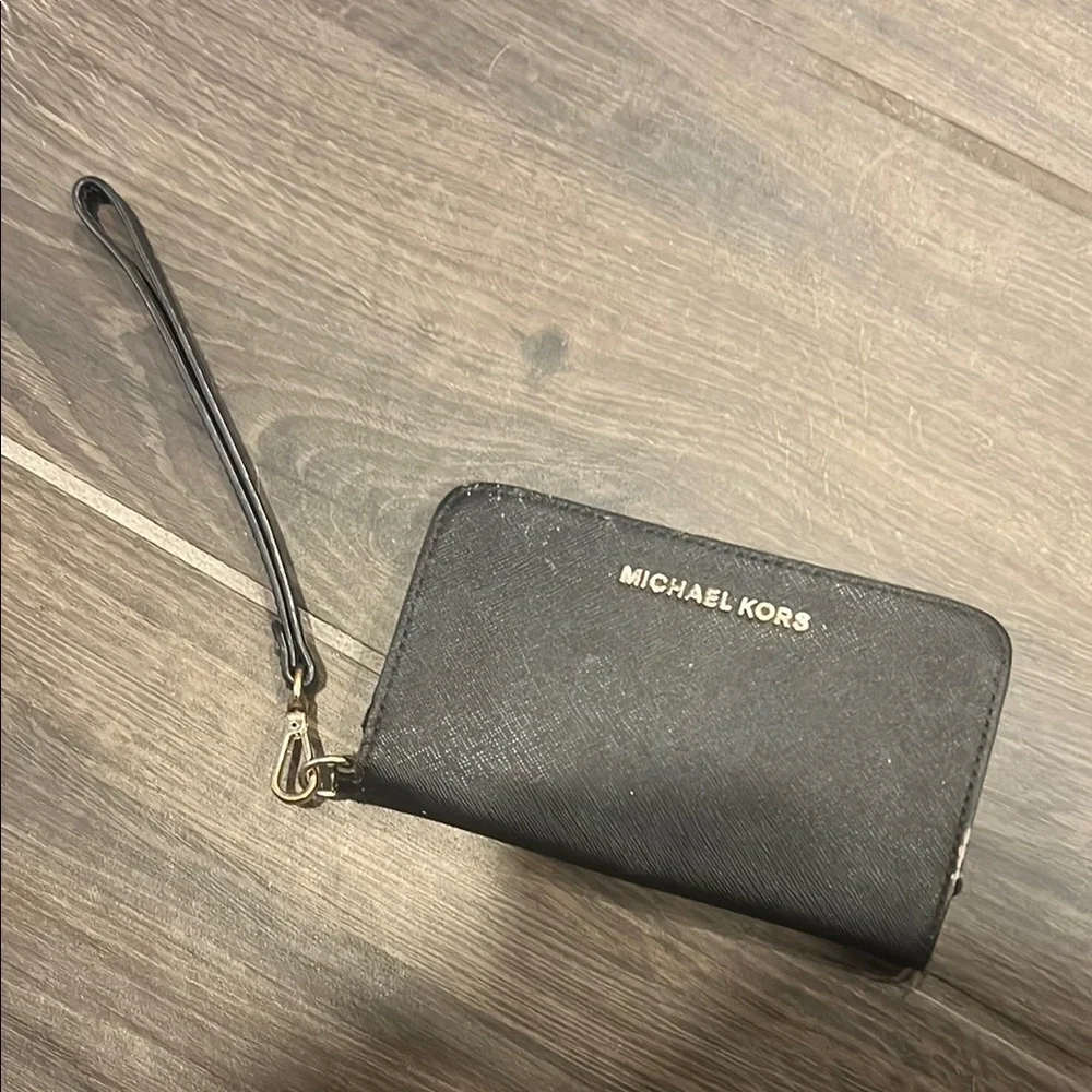 Michael Kors Black and Gold Wristlet